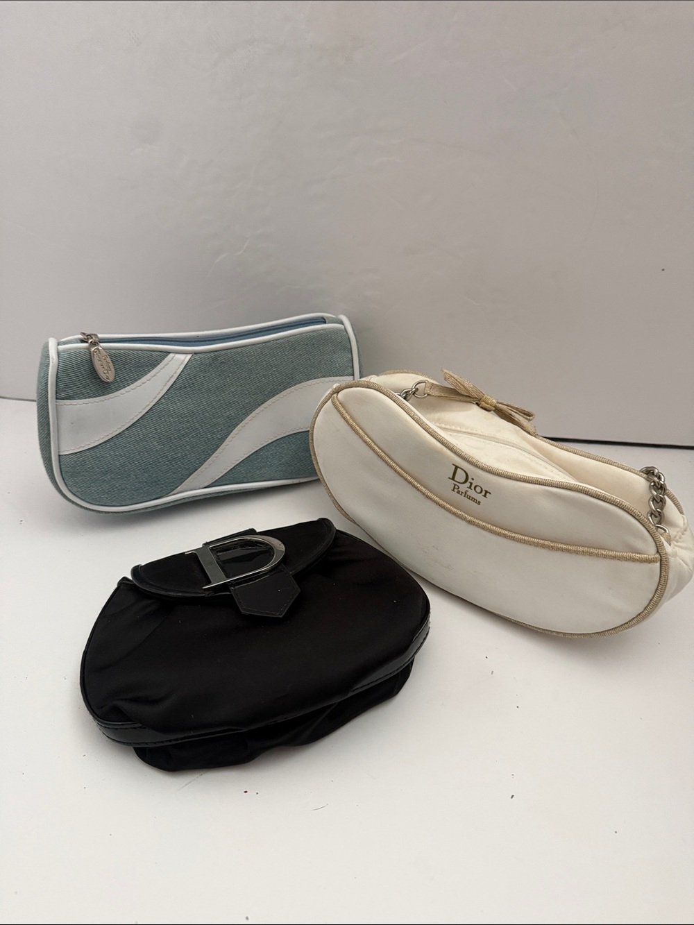 Dior White Mini Shoulder Bag with Gold Trim and Chain